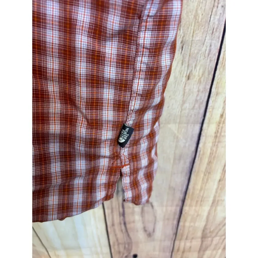 The North Face Orange Plaid Button Down Short Sleeved Polo Shirt Men's Size L